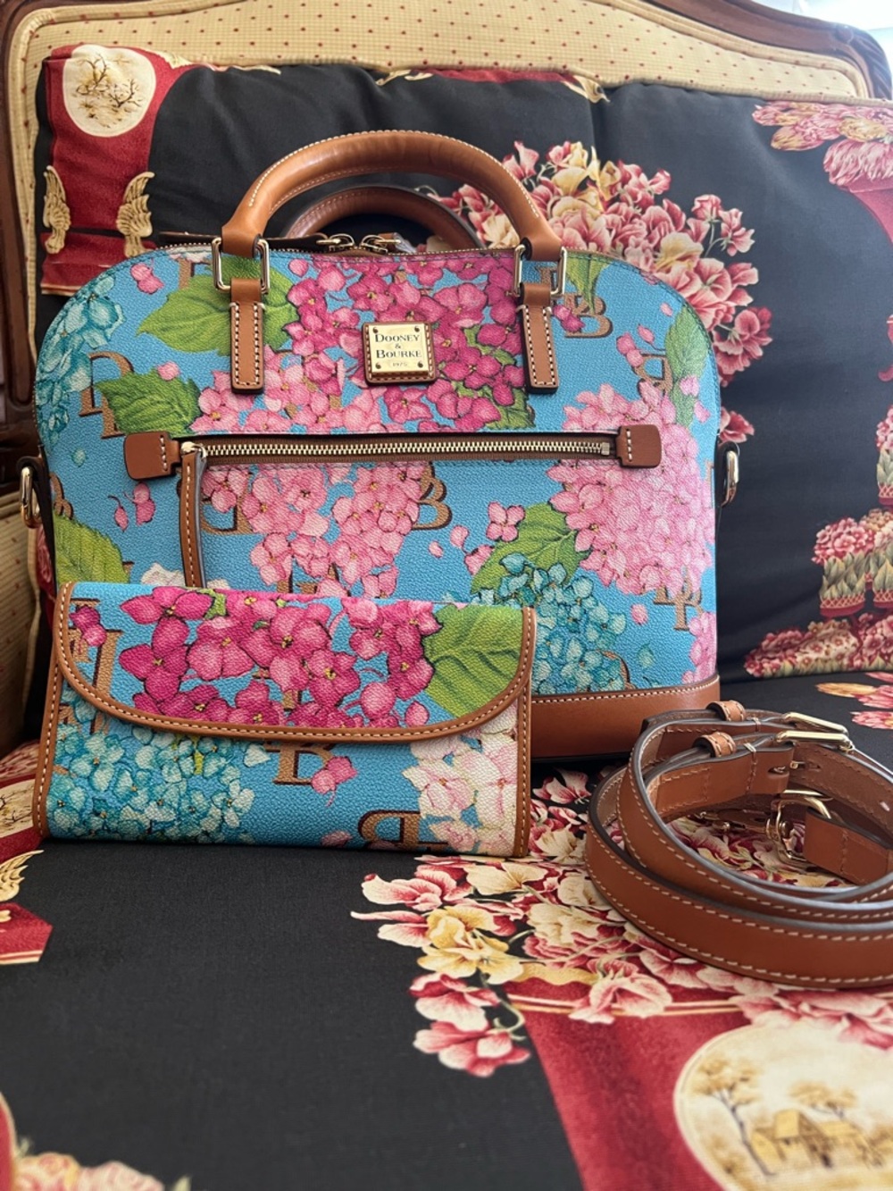 Dooney & Bourke Hydrangea Domed Satchel & Matching wallet